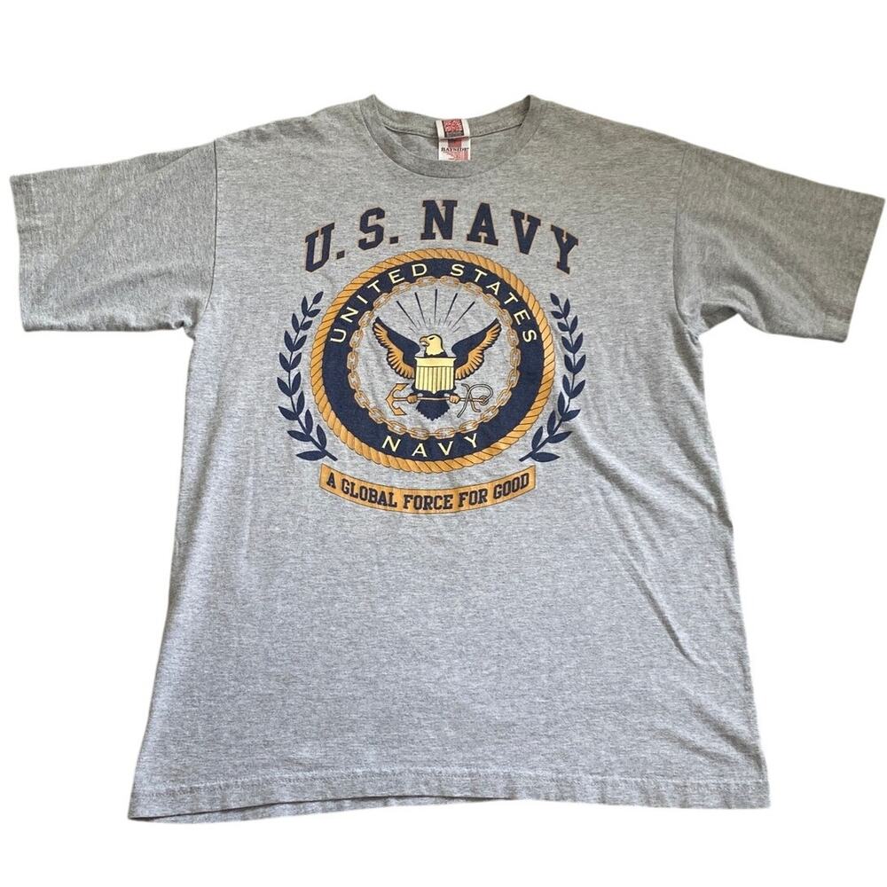 Vintage Bayside US Navy Graphic T-Shirt - Medium - Gray Made in USA